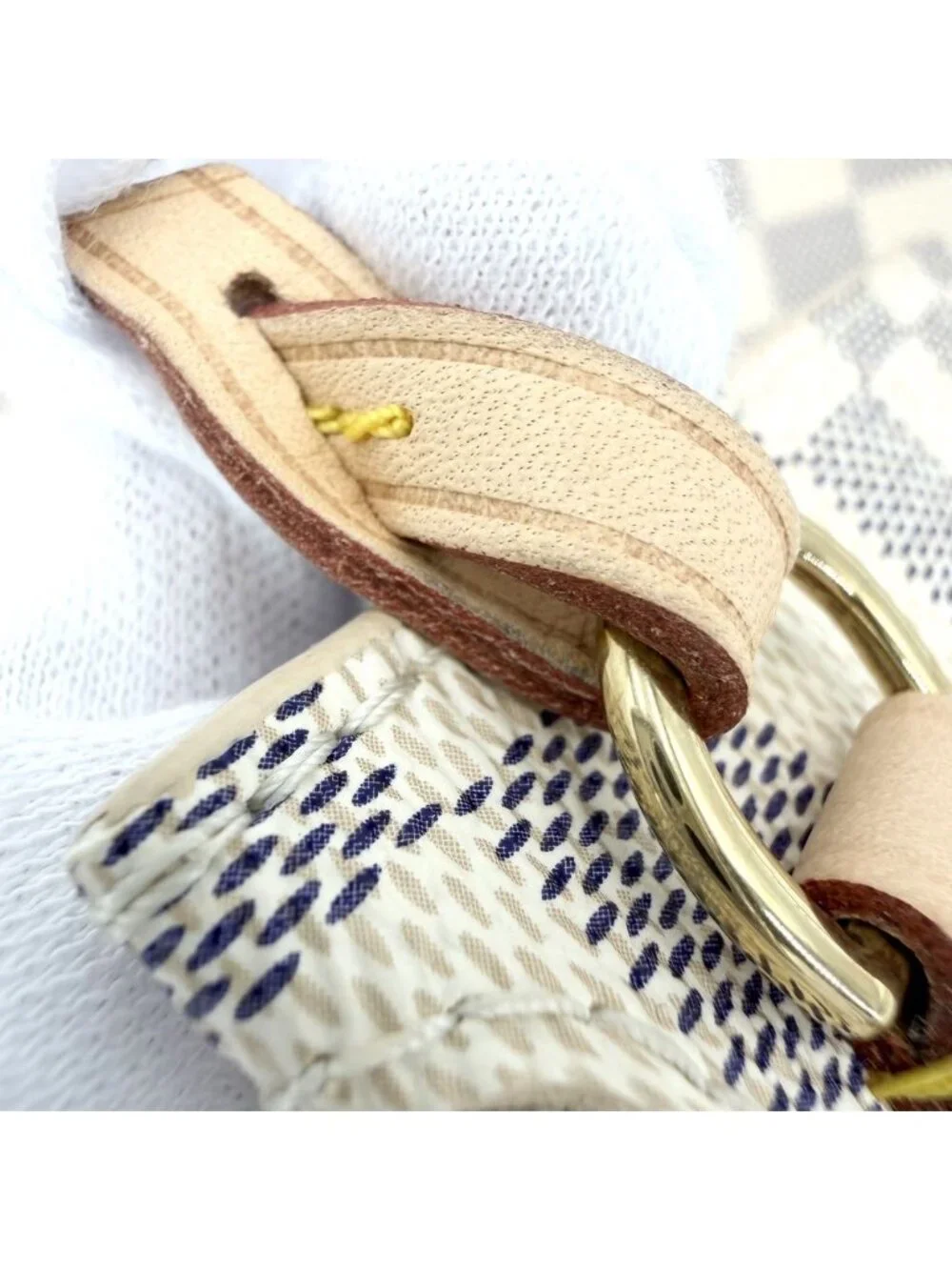 Louis Vuitton Tote Neverfull PM Shoulder Bag Damier Azur Canvas White Gold